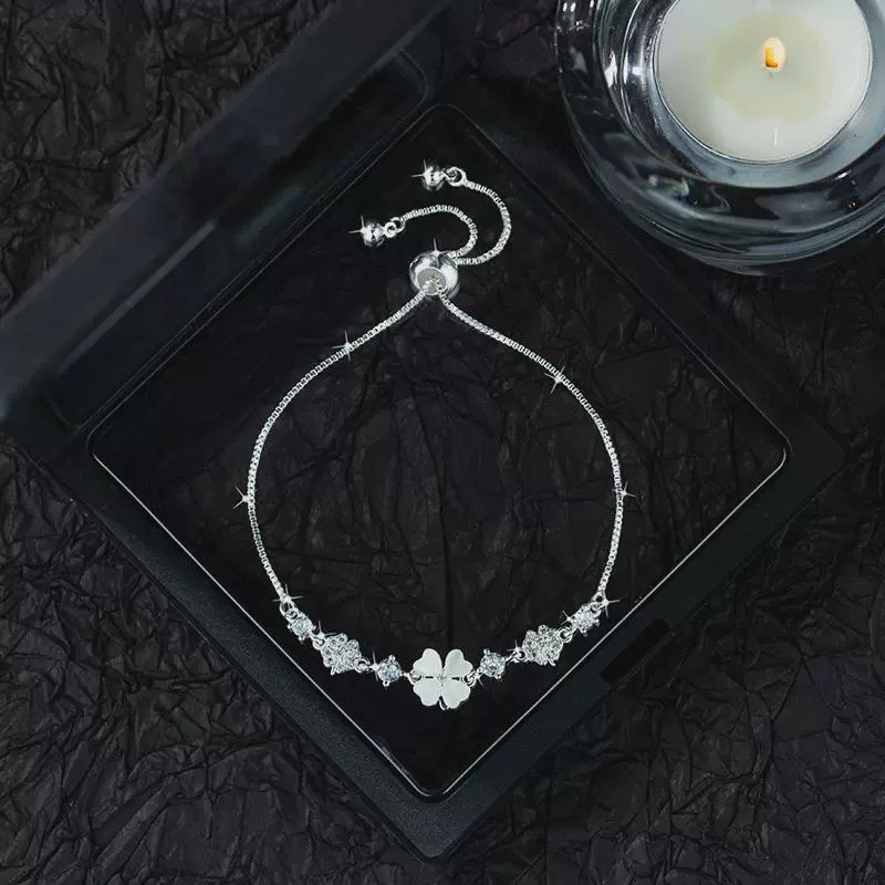 [HỢP KIM BẠC] Lắc tay bạc S925 rút cỏ 4 lá Imoon, vòng tay nữ xi bạch kim sang trọng Fortune Leaf IMOON059