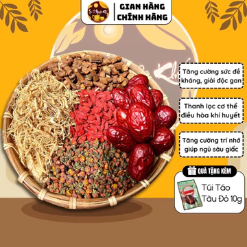 Trà Giảm cân- Đẹp Da- Ngủ Ngon: Rễ Nhân Sâm Núi, Rễ Bồ Công Anh, Kỷ Tử Đỏ, Hoa Cúc Sa Mạc, Táo Đỏ - 10 Gói