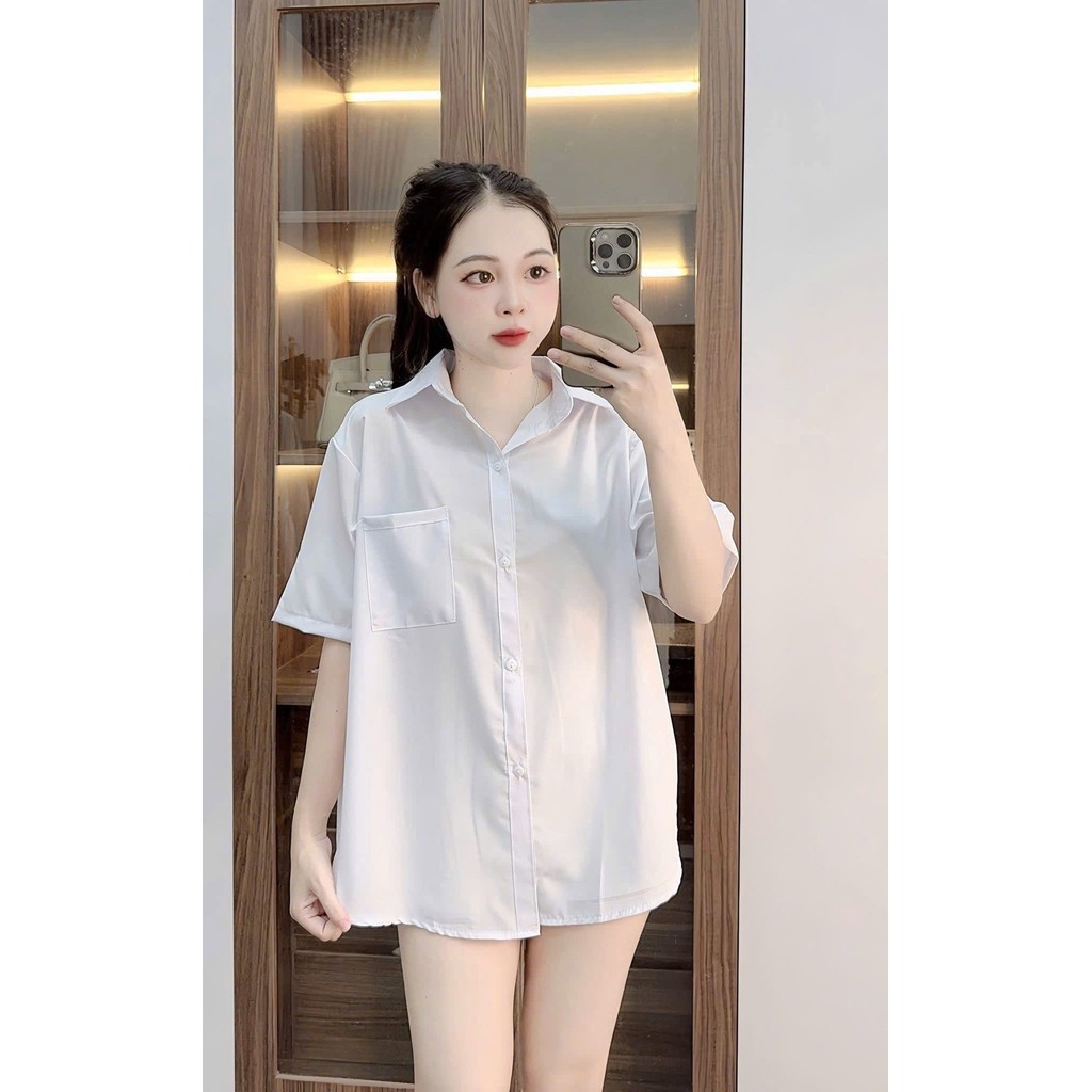 Áo sơ mi trắng unisex tay lỡ và dài tay cho học sinh, freesize thoải mái-chang3158