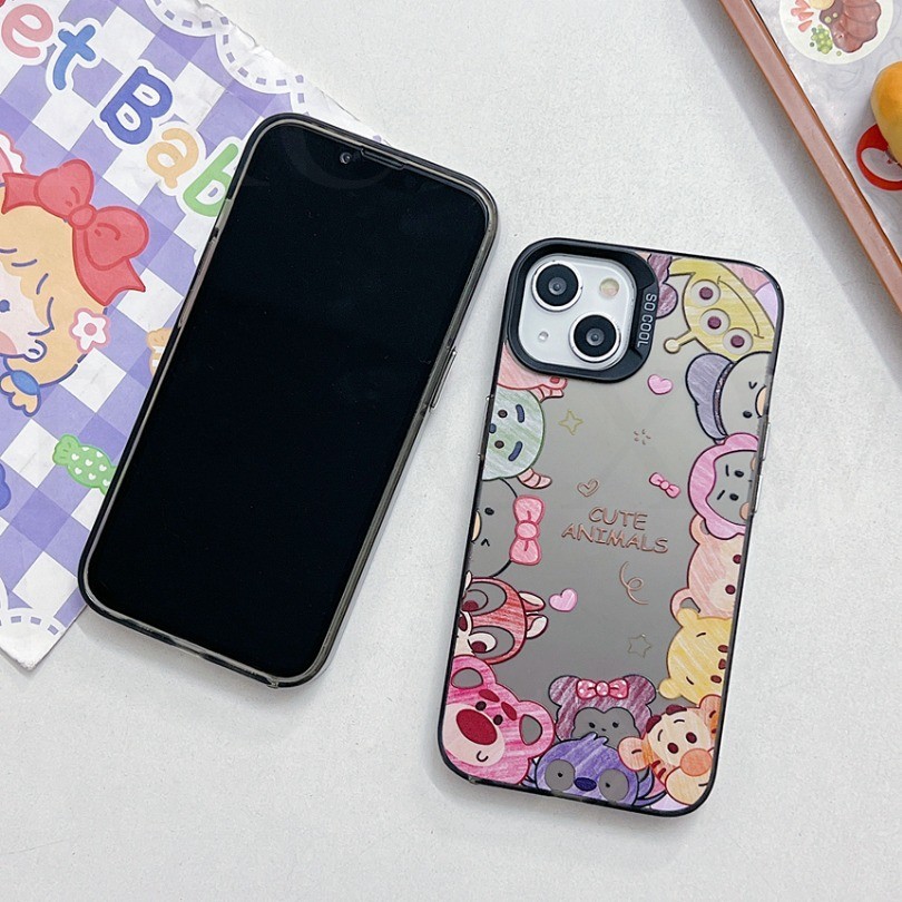 Ốp điện thoại mạ điện mờ màu trơn cho OPPO A60 A12e A7 AX7 A5S AX5S A3S A77S A1K F5 F7 F1S F11 F19 F17 Pro Reno 7 Vỏ mềm bảo vệ ống kính động vật dễ thương của Disney
