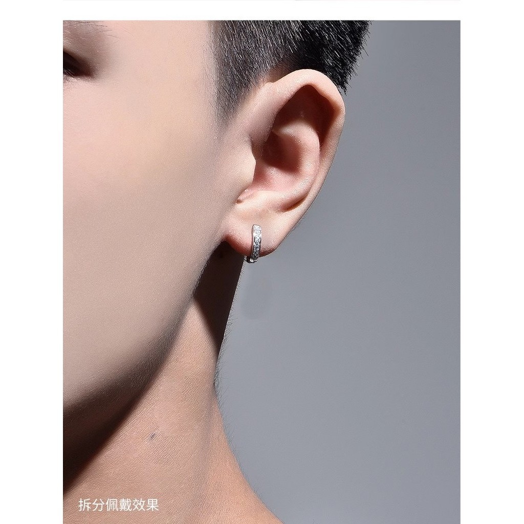 Retro S925 Bạc Cross Zircon Bông Tai Nam Hợp Thời Trang Độc Đáo Một Phong Cách Hai Mặc