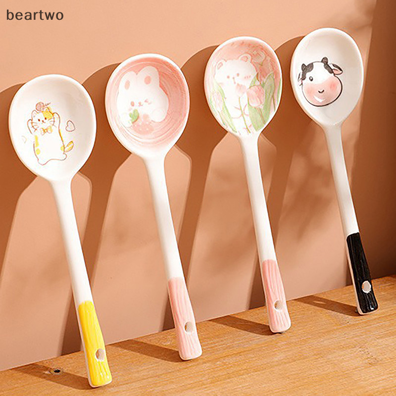 < Beartwo > Thìa Canh Gốm Thìa Ngũ Cốc Bộ Đồ Ăn Gia Đình Dễ Thương Sơn Thìa Cà Phê Mứt Thìa Quà Tặng Món Tráng Miệng Muỗng Đồ Dùng Nhà Bếp Đẹp