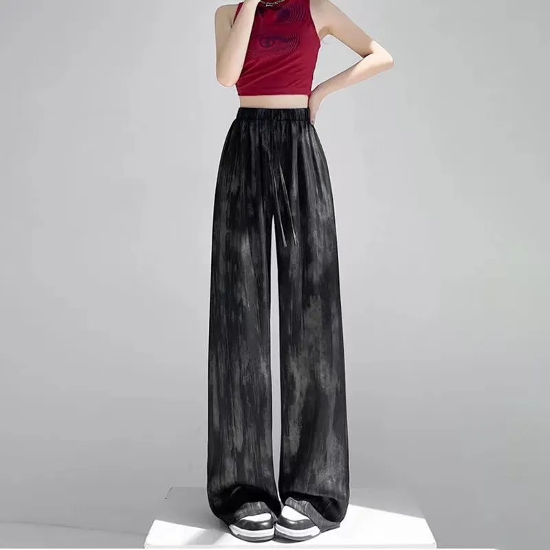 Quần ỐNg RộNg nhuộm Cà Vạt sơn mực Satin Lụa băng giá quần tôn dáng cạp cao thoải mái rộng rãi cho nữ Instagram