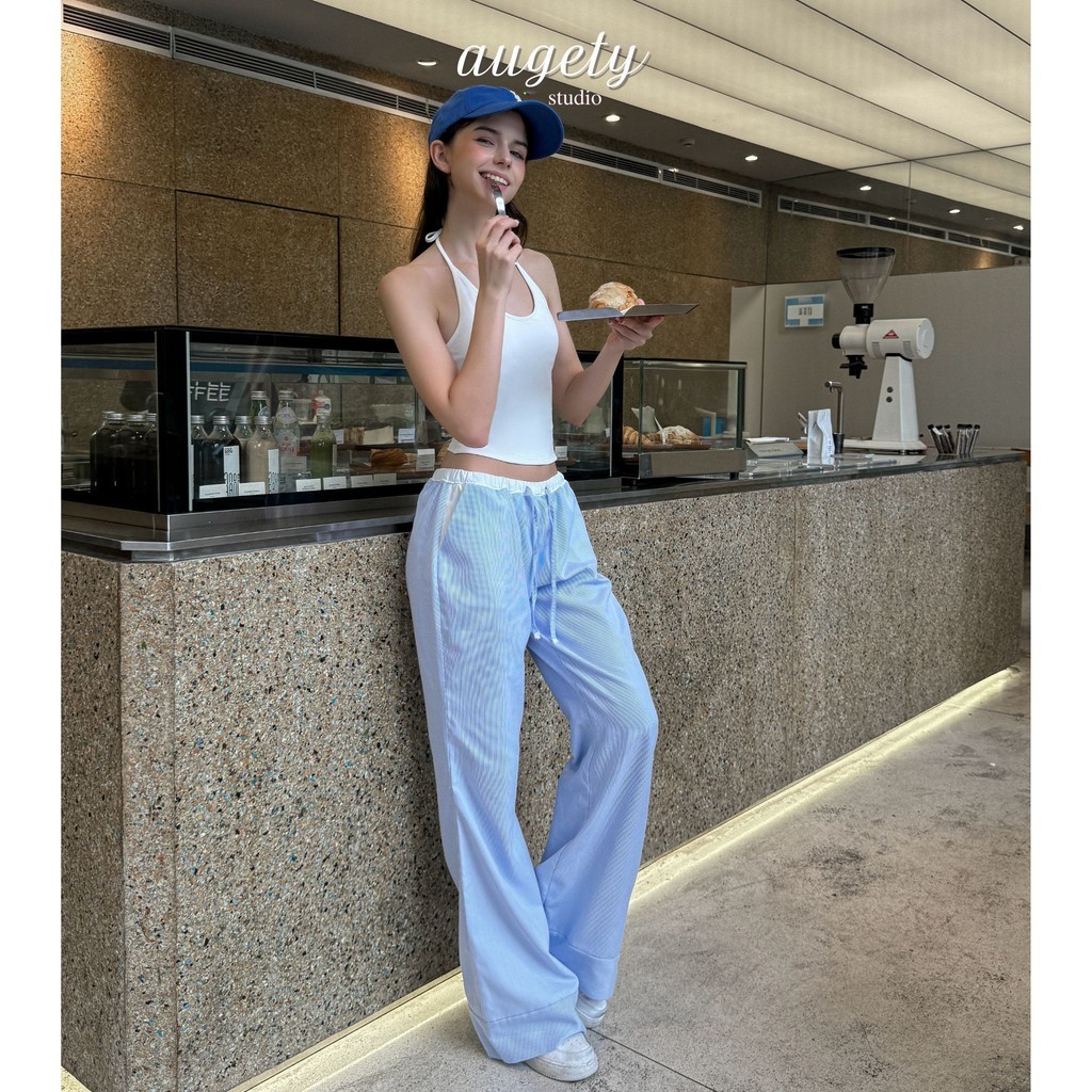 Quần Ống Loe Cạp Trễ Sọc Gân Augety Studio, CHRISTY STRIPED PANTS