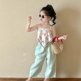 S229-Set áo lụa yếm phối quần suông cho bé gái Size từ 8-30Kg