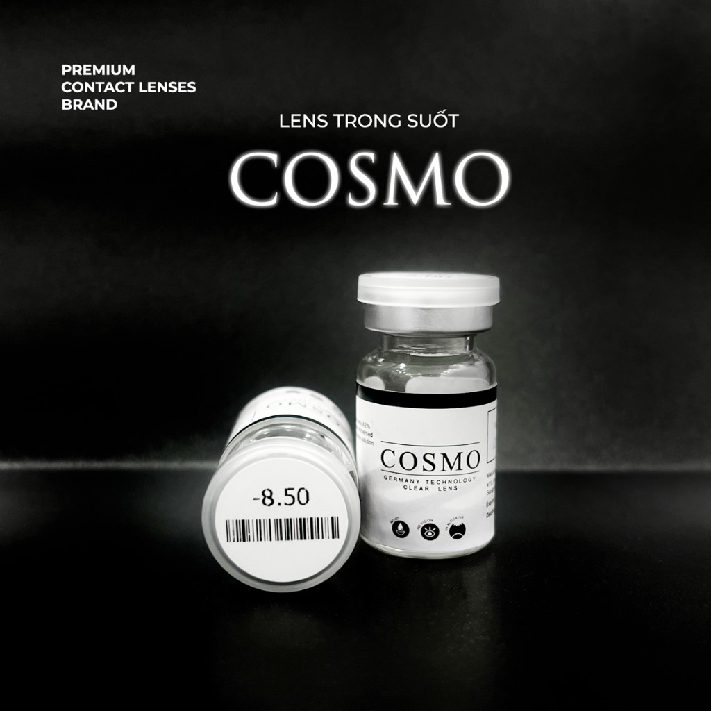 Lens cận trong suốt Cosmo 💥HÀNG CAO CẤP💥 Kính áp tròng không màu cho mắt nhạy cảm có độ cận 0-15 độ