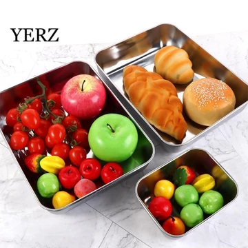 YERZ Khay đựng thực phẩm bằng thép không gỉ, có nắp nhựa Hộp đựng thực phẩm bằng thép không gỉ chống gỉ, Hộp bảo quản nhà bếp Hộp bảo quản Hộp đựng thực phẩm hình chữ nhật Xúc xích