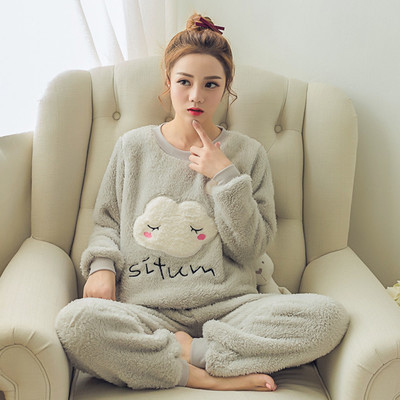 Bộ Đồ Ngủ Thu Đông Nữ Dày Học Sinh 2022 Mới Mèo Con Mặc Flannel Dễ Thương Ở Nhà Phù Hợp Với
