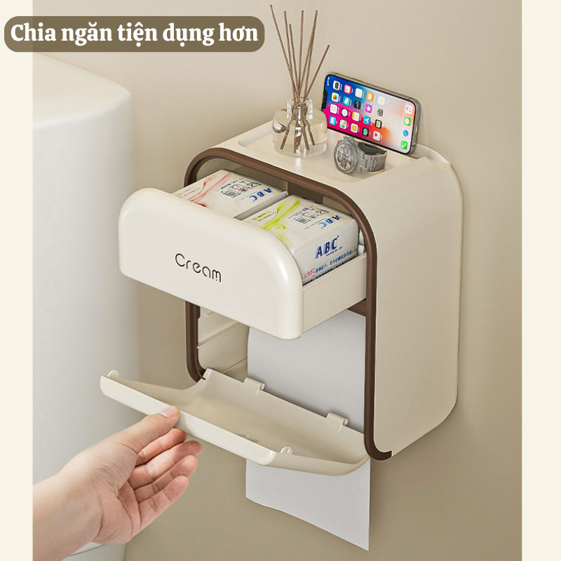 Hộp Giấy Vệ Sinh Treo Tường 2 Ngăn, hộp giấy vệ sinh đa năng chất liệu PP cao cấp chống nước