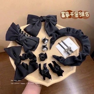 Sét kẹp tóc 11 chi tiết nhiều mẫu bờm kẹp chun tóc màu đen phong cách hàn quốc Dễ Thương Thời Trang cho Nữ Women