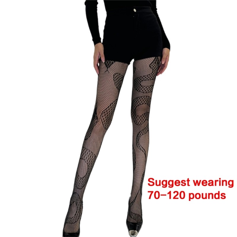 Vua Nữ Halloween Tiệc Fishnet Quần Tất Gothic Vintage Rắn Họa Tiết Rỗng Ra Lưới Quần Clubwea