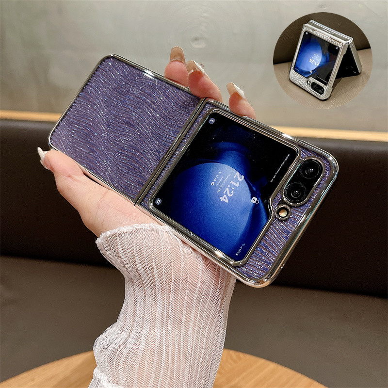 Ốp điện thoại lấp lánh mạ điện sang trọng Samsung Galaxy Z Flip 6 Flip 5 Flip 4 Flip 3 5G Vỏ bảo vệ mặt sau cứng chống sốc mỏng trong suốt