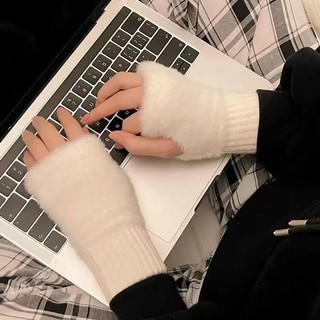 [Gazi1] Găng tay nửa ngón tay mềm mại mùa đông ấm áp cho nữ màu trơn sang trọng dệt kim ngón Găng tay không ngón Găng tay cổ tay Writg Boutique