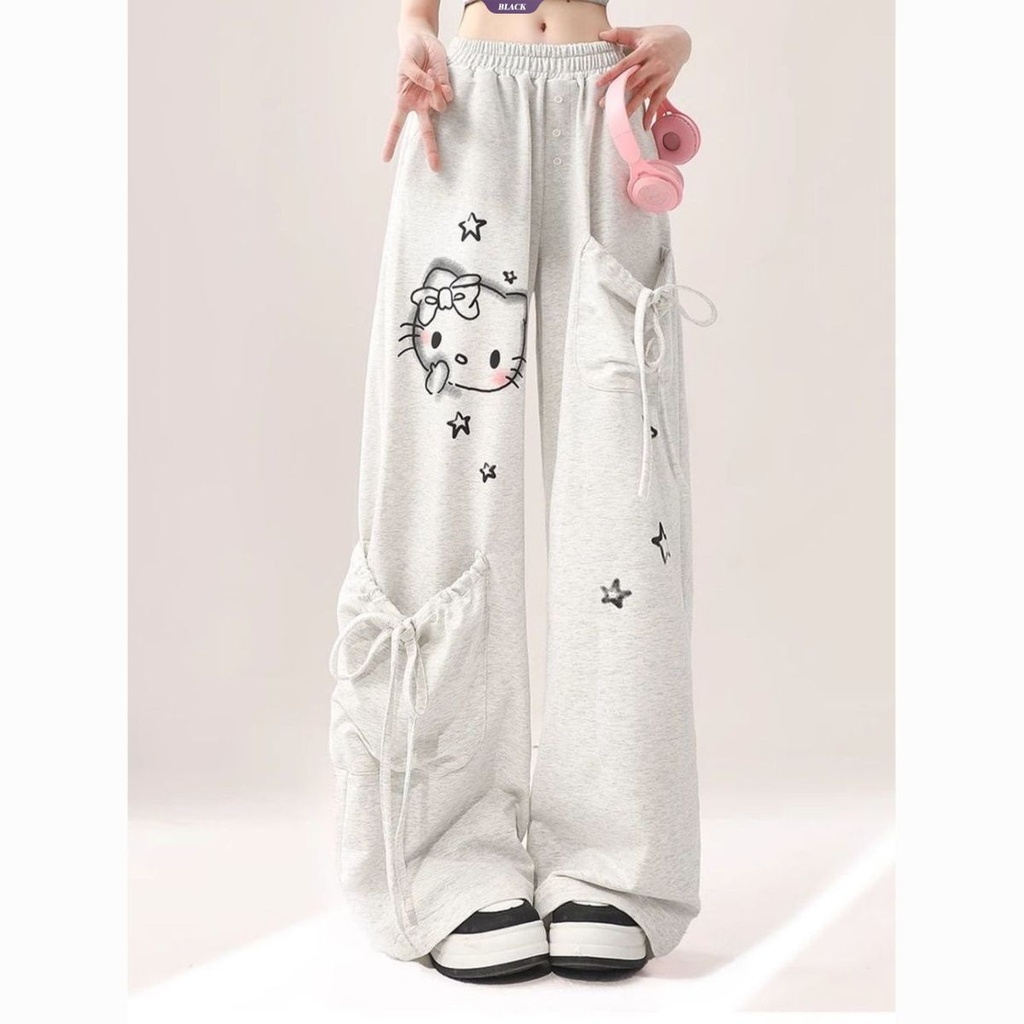 Hello Kitty Graffiti Sweet Sister Quần ống rộng thông thường dành cho nữ Mùa hè mới thẳng kéo quần công sở [BL]