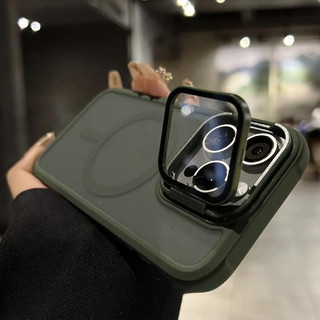 Mới 16 Pro Max có giá đỡ màng kính ống kính màu xanh lá cây mờ tương thích với iPhone 11 12 13 14 16 15 Pro Max 16plus 14plus 15plus có nắp lưng cứng từ tính