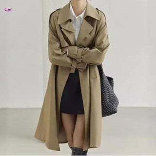 Kaki Loose Classic Trench Coat Chiều dài vừa phải Áo khoác ngoài