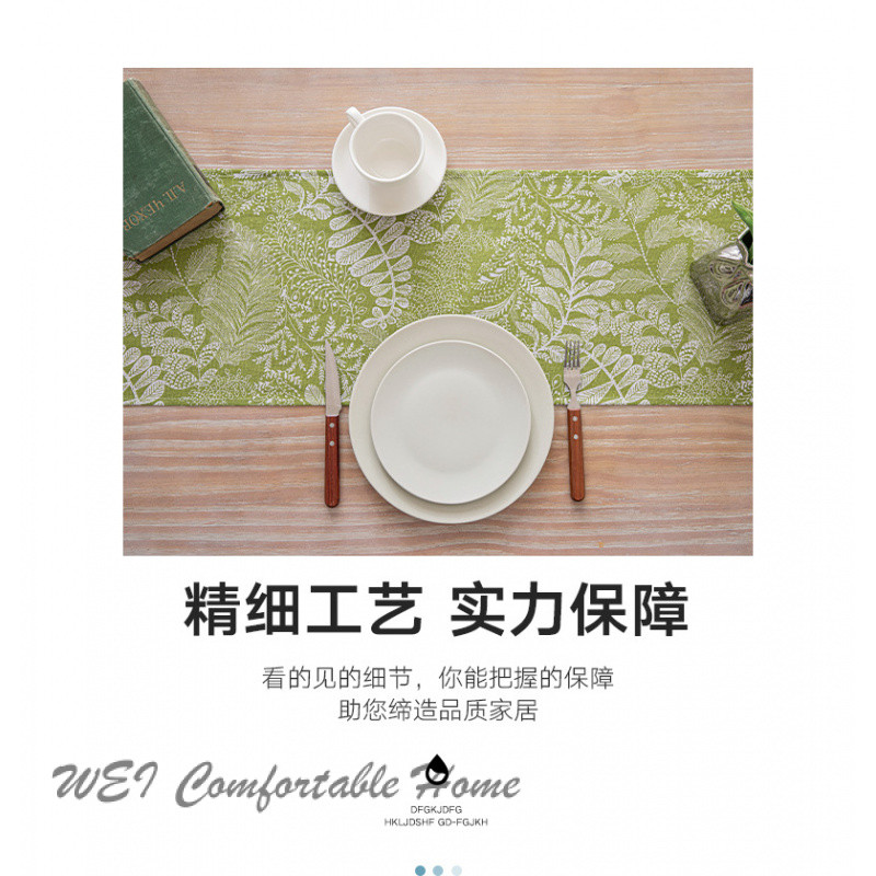 Cờ bàn màu xanh lá cây tươi nhỏ in hình khăn bàn ăn dài giả cotton lanh tua rua cờ bàn Bàn trà cờ Tủ giày cờ