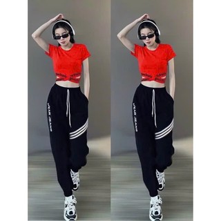 Bộ thể thao croptop vạt chéo quần dài chất thun co giãn tập gym, zumba, erobic...