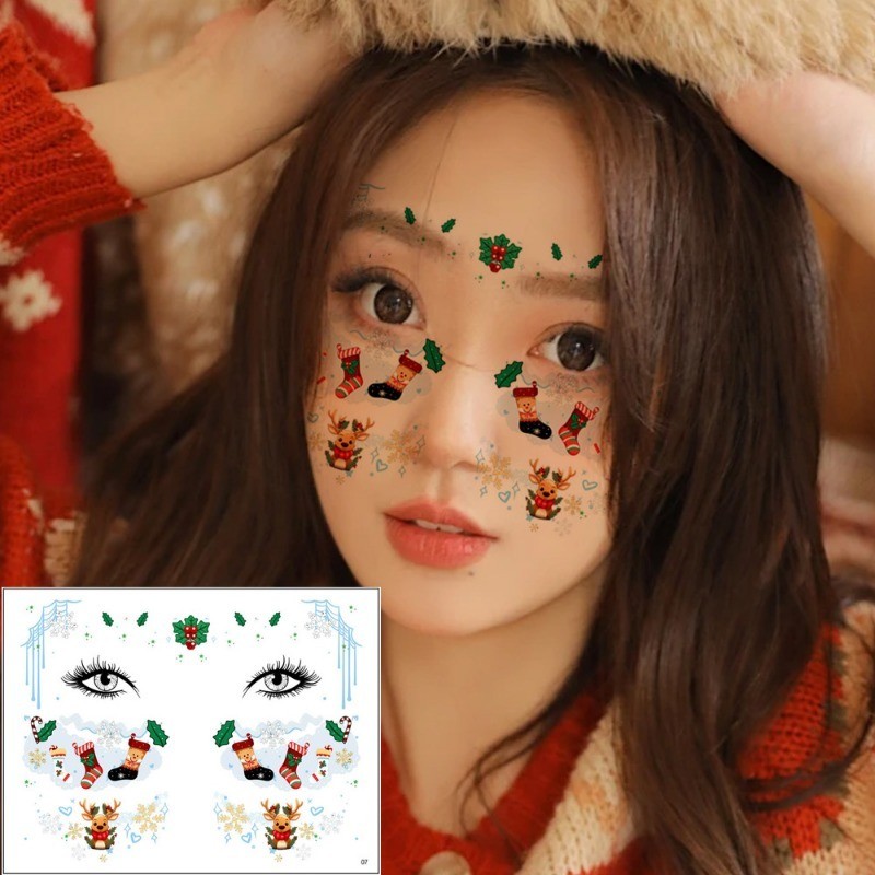 Nhãn dán mặt Giáng sinh - Dành cho ngực, vai, cổ, cánh tay - Đồ dùng trang trí lễ hội - Nhãn dán hình xăm nghệ thuật toàn thân DIY - Chống thấm nước, tạm thời, thực tế