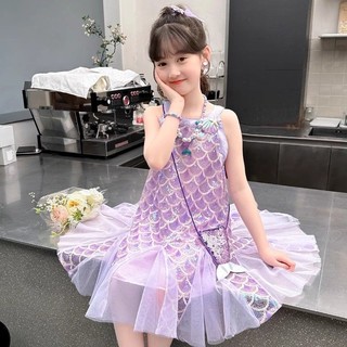 Bé Gái 2025 Công Nghiệp Nặng Đính Kim Sa Lấp Lánh Nàng Tiên Cá Trẻ Em Dây Lưới Khâu ZSN