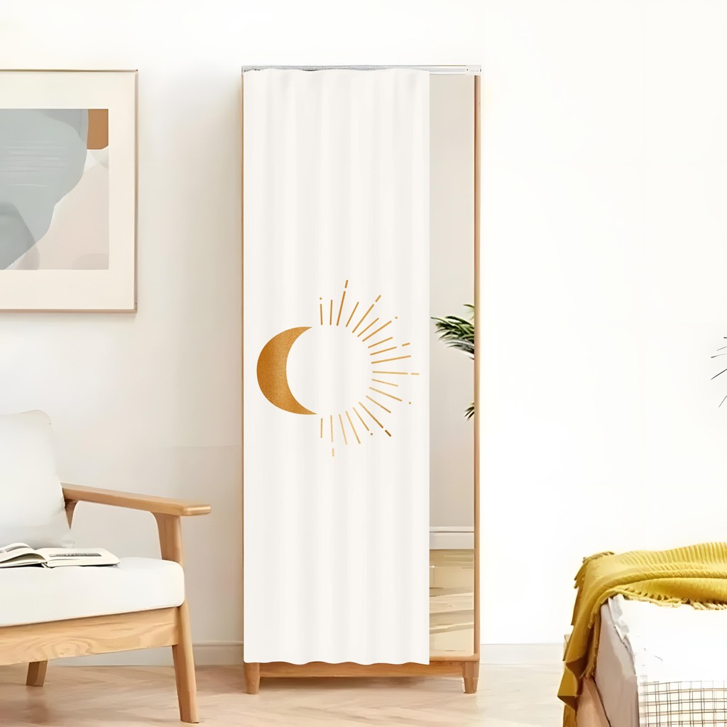 Rèm gương Celestial - Moon Phases & Sun, Vỏ gương toàn thân với hệ thống đường ray im lặng