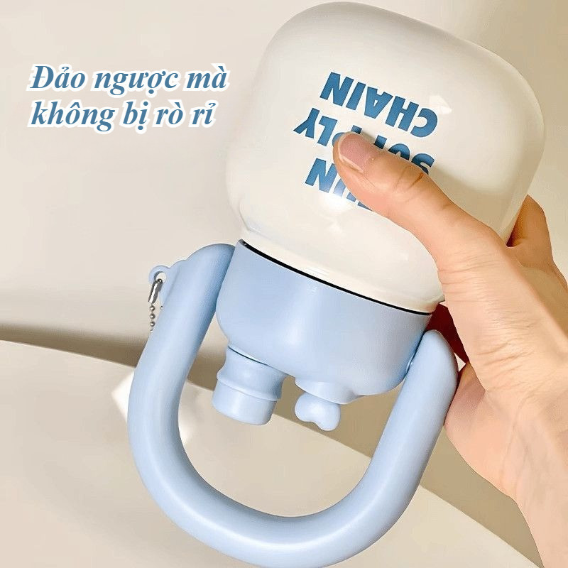 Bình Túi Xách Siêu To 800ML - "Tống Tống" Đáng Yêu Cho Học Sinh/Sinh Viên (2 Nắp Uống, Chống Rò)
