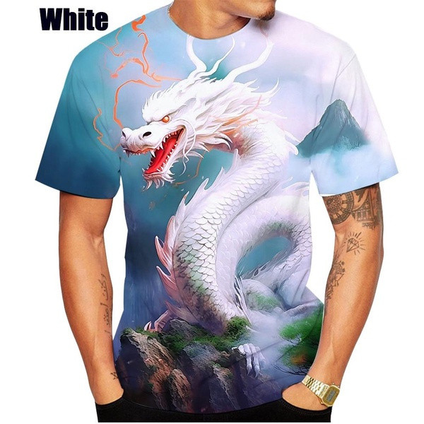 Áo thun in hình rồng 3D - Áo cổ tròn ngắn tay thông thường dành cho nam mùa hè