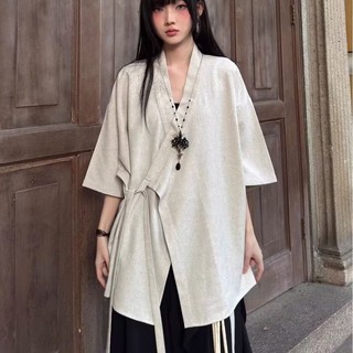 Áo sơ mi unisex cổ chữ Y cổ điển Trung Quốc, phù hợp mùa hè