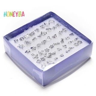 < Honeyba > 24 Cặp Thời Trang Bán Buôn Mix Bạc Mạ Bạc Bông Tai Nhựa