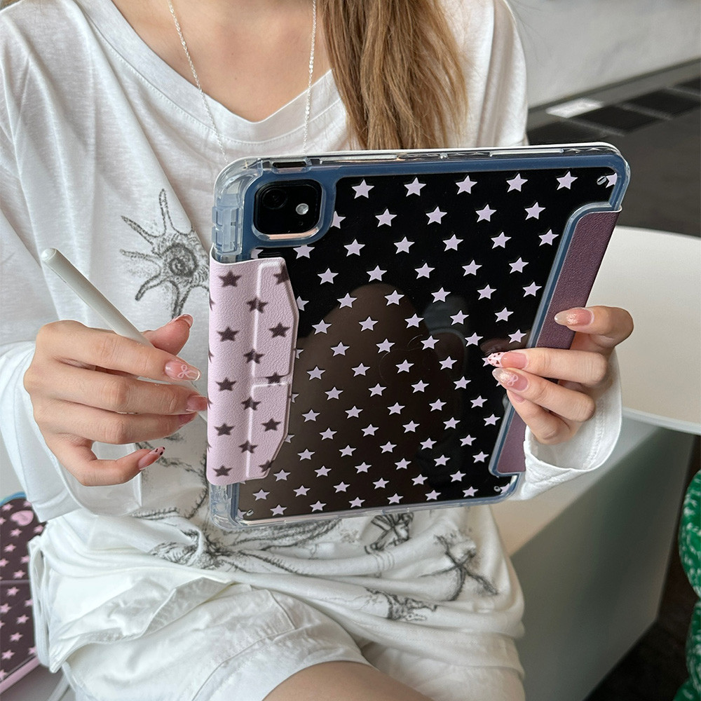 Vỏ bọc gấp ba chữ Y Ngôi sao ngọt ngào cho Mini6 Mini7 A17Pro IPad 5 6 7 8 9 10 11 A16 Air 2 3 4 5 6 7 Air 11 M2 M3 Pro10.5 Pro11 2018 2020 2021 2022 M4 Pro13 Khe cắm bút chì 2024