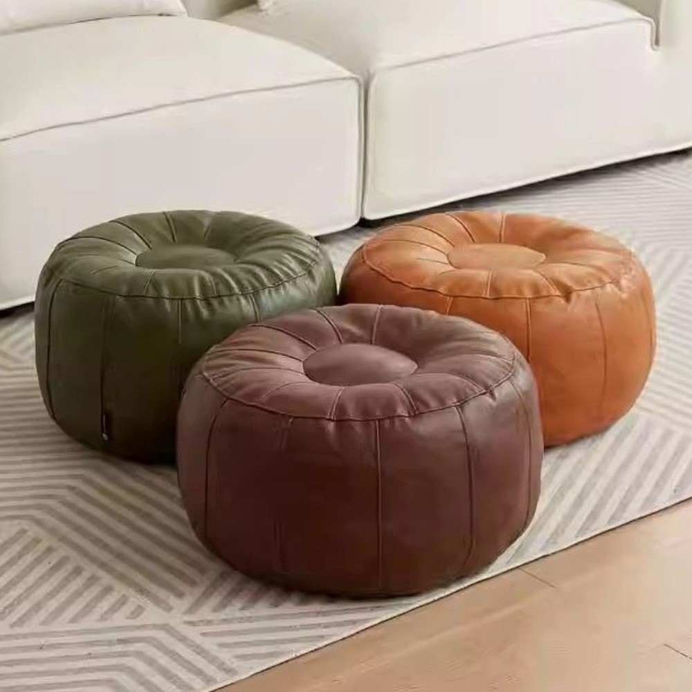 Ghế để chân lưu trữ không bị xáo trộn HOBBYIN, Ghế bảo quản quần áo tròn bằng da PU, Cần đổ đầy quần áo Dung tích lớn Bảo quản chống trượt Pouf Phòng khách