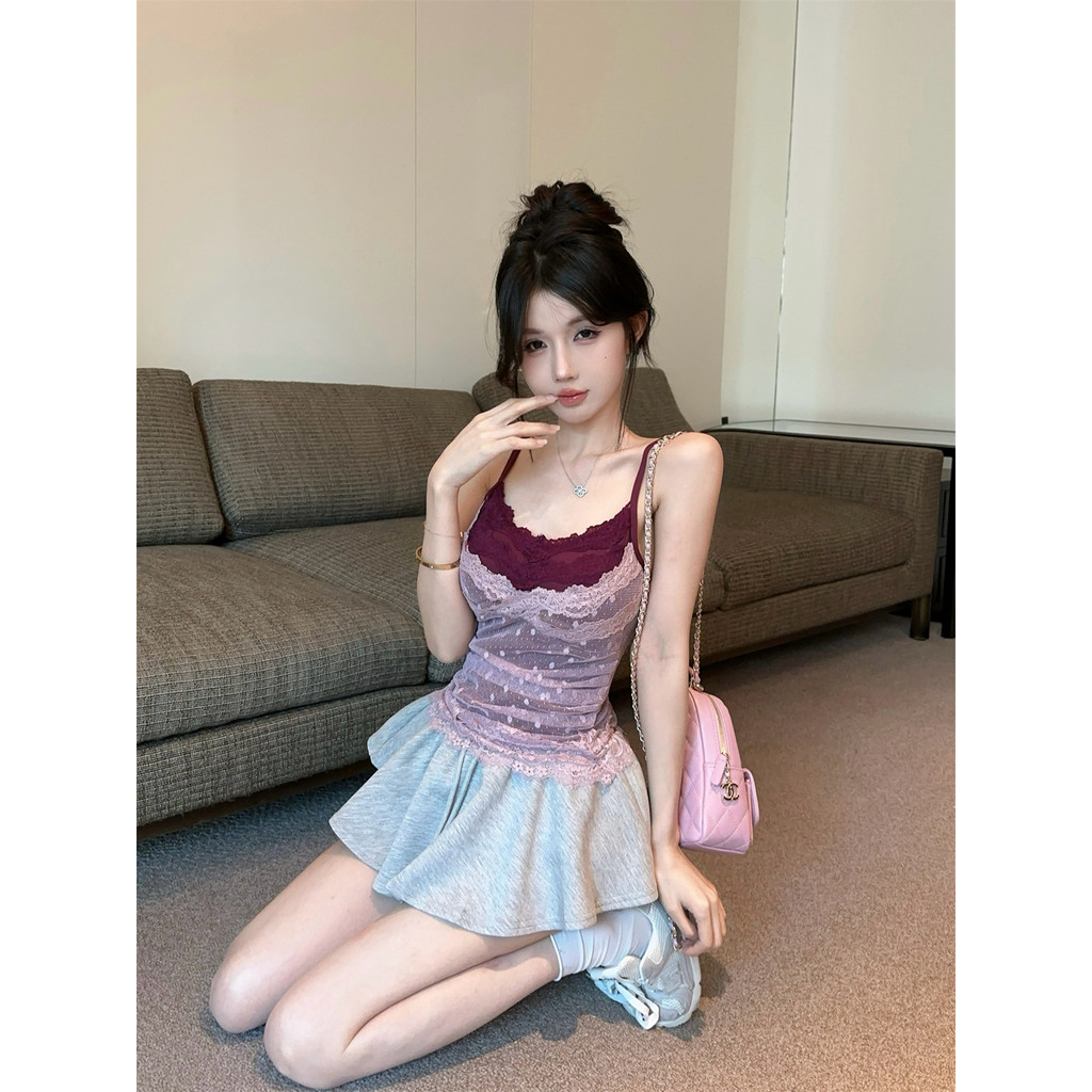 Gạc chấm bi hai mảnh giả và dây đeo ren