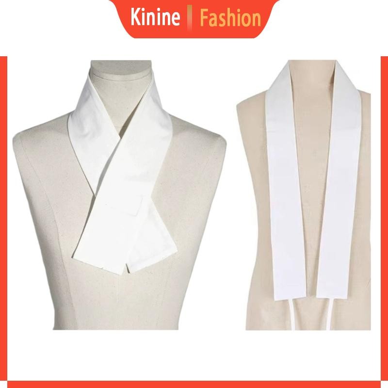 Chinese Style White Detachable False Collar for Ancient Dress Skinny Long Scarf