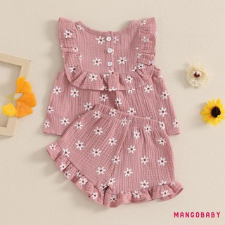 MG-Baby Kids Girls Quần Short Bộ Hoa Không Tay Cổ Cổ Tròn Áo Và Quần Short Trang Phục 2 Món Mùa Hè