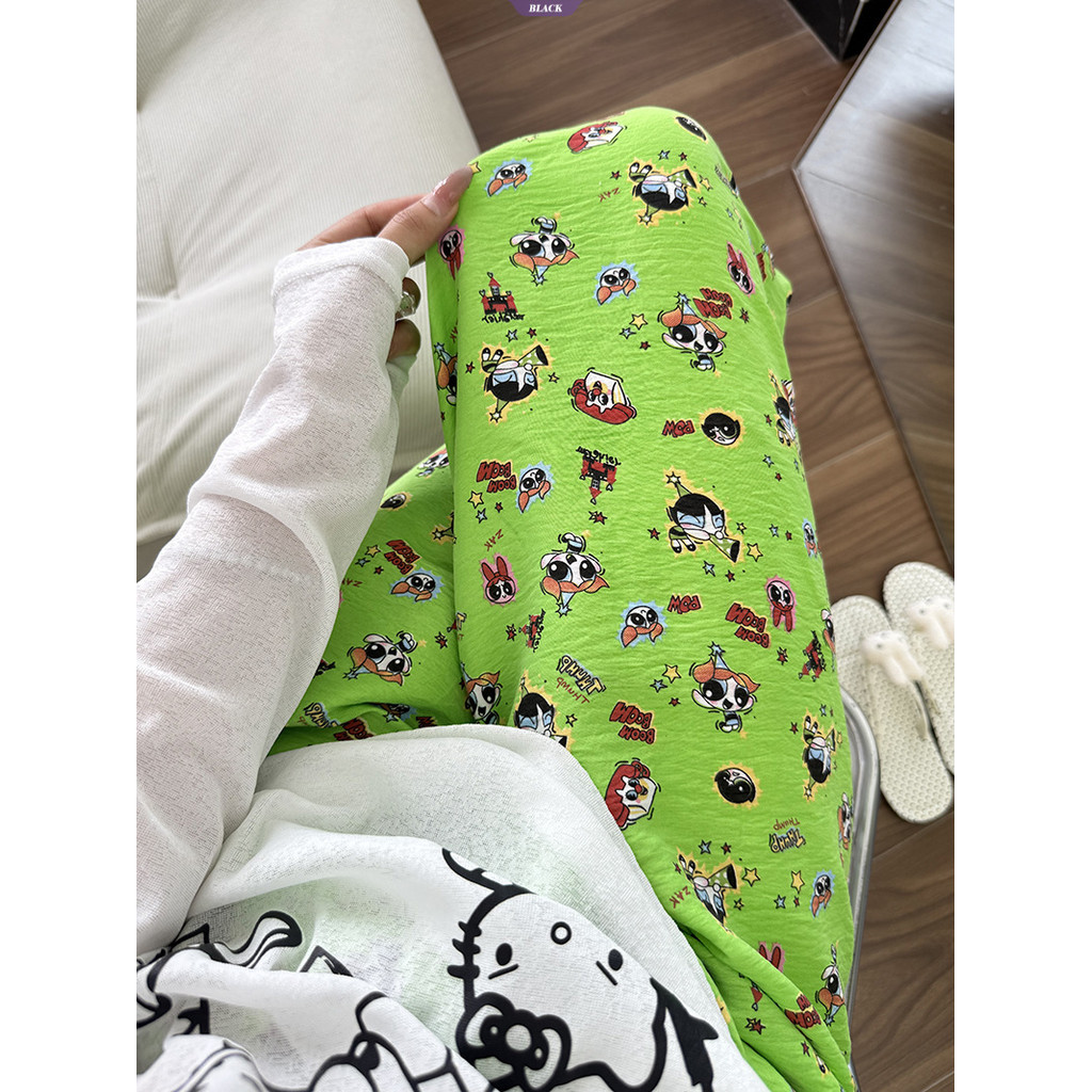 Bộ đồ ngủ rộng rãi Powerpuff Girls màu xanh, phù hợp cho mùa hè
