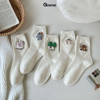 Set 5 đôi tất cao cổ nữ họa tiết cây thú GOMTAT, vớ chân phong cách Hàn Quốc cute, chất cotton mềm mịn – JIN-2518-CB5