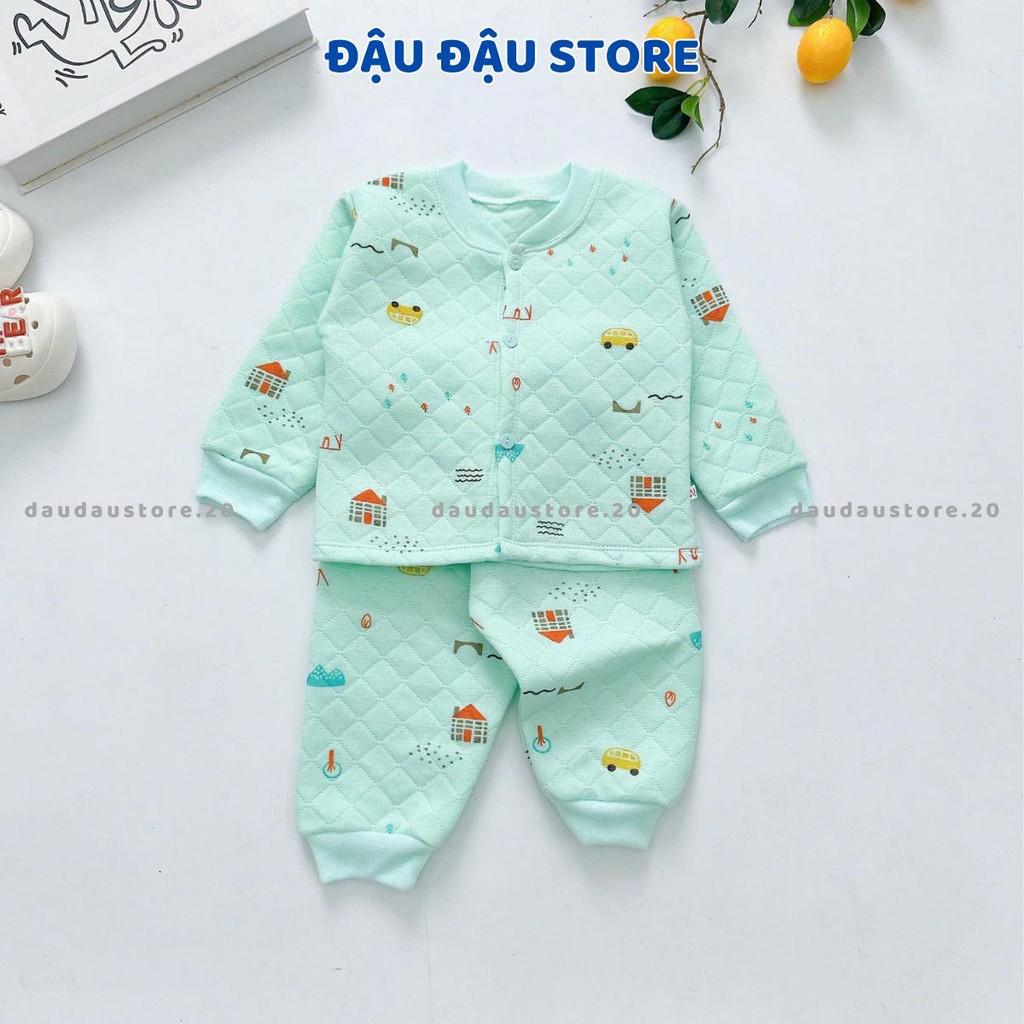 (Set 2-3) Bộ Xốp Dài Tay Trần Bông Thu Đông cho bé sơ sinh cổ tàu cúc giữa mềm mại cho bé 3-13kg Đậu Đậu Store BOXOP01