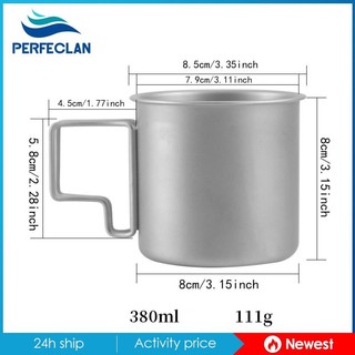 Cốc titanium gấp gọn 380ml cho trekking và cắm trại