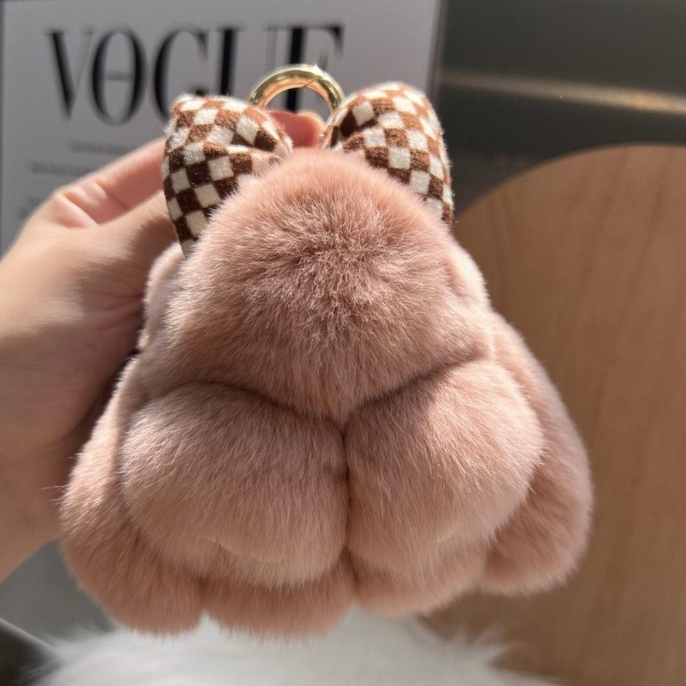 [Vận chuyển nhanh] Móc khóa búp bê thỏ lông tơ MINIMALY, treo trang trí búp bê nhồi bông Pompoms Bow Rabbit Mặt dây chuyền, Phụ kiện túi đeo mặt dây chuyền sang trọng hoạt hình dễ thương