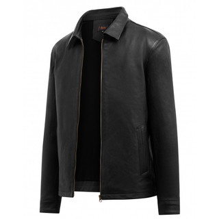 Áo da nam cổ bẻ, áo da thật cao cấp Fttleather da cừu Collar Jacket lót lông dáng suông mã AD408C