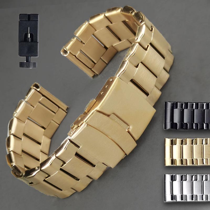Dây đeo đồng hồ bằng thép không gỉ bán rắn 20mm 22mm Dây đeo đồng hồ cho SEIKO DIver Lặn Skx007 Vòng tay nam nữ Bạc Flat End Dây đeo đồng hồ đeo tay Dây đeo cổ tay Vàng đen Bạc