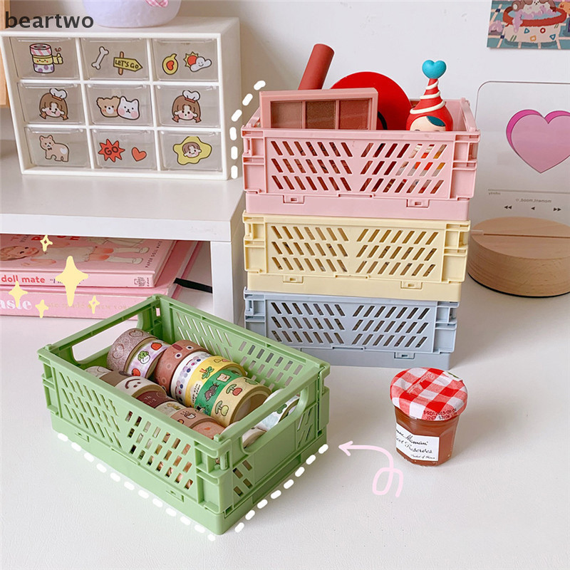 < Beartwo > Hộp đựng bằng nhựa có thể gập lại Giỏ đựng mỹ phẩm để bàn đẹp