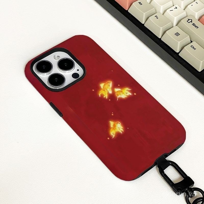 Cá vàng nhỏ QYJS dùng cho IPhone 15 14 13 ProMax 11 12 PRO X XR XSMAX SE 7 8 plus 14 15 PLUS Mẫu sành điệu bao toàn bộ phim tươi mới vỏ cứng 2 trong 1 chống rơi KZ8U