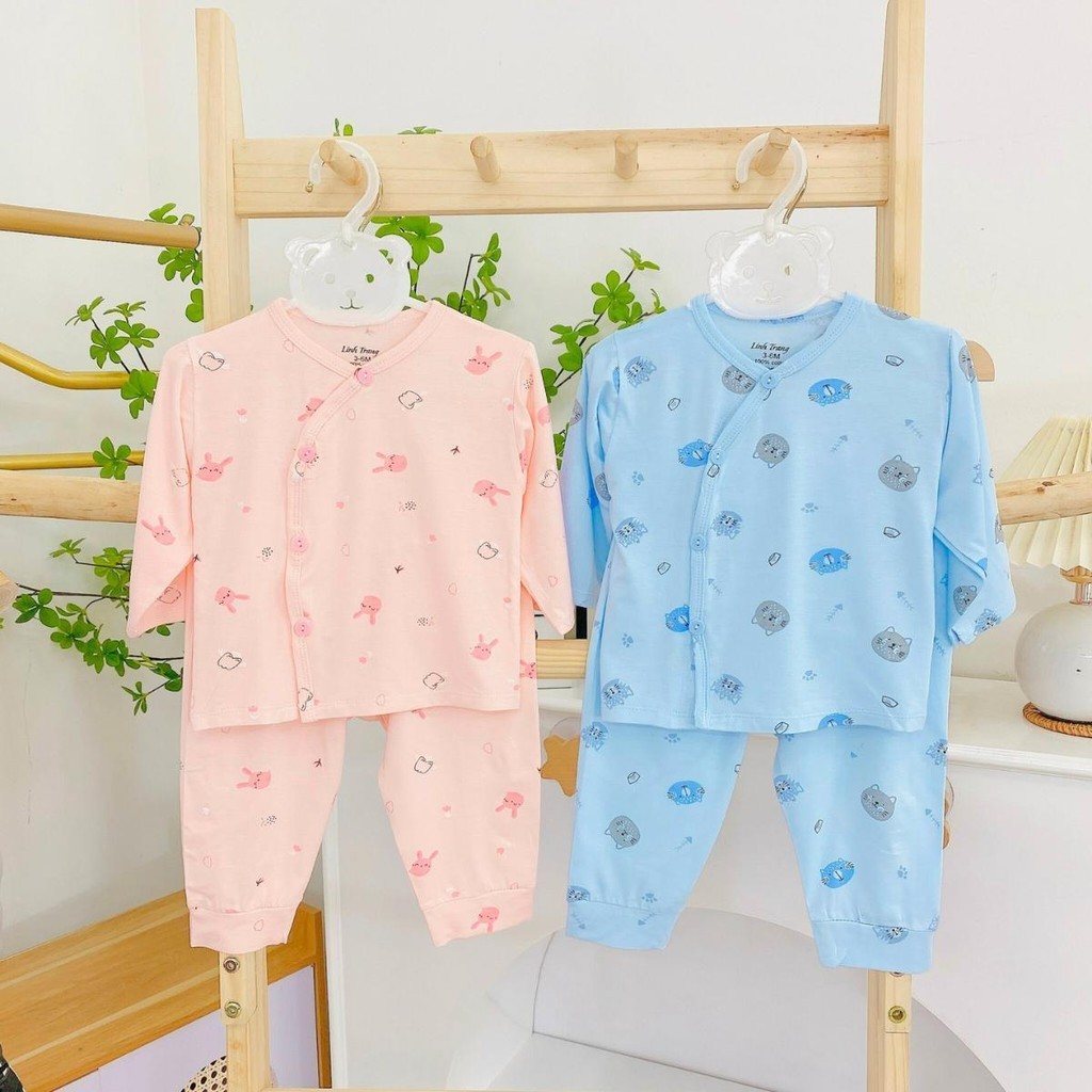 (Set 3 - Set 5) Bộ dài tay màu thun lạnh TP cho bé mềm mịn in hoạ tiết cho bé sơ sinh 3-9kg DL004 Đậu Đậu Store