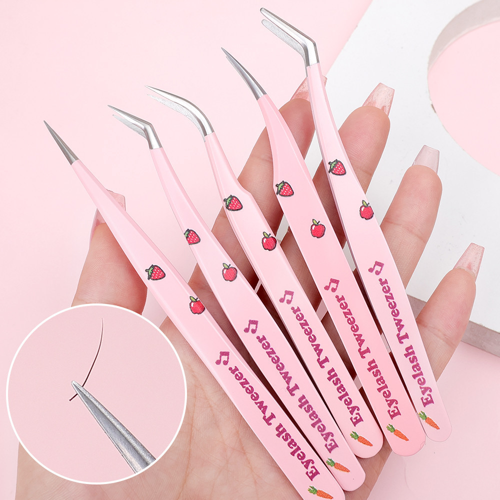 Dụng cụ trang điểm mắt chuyên nghiệp - 7 loại Nhíp lông mi giả - Nhíp hỗ trợ bằng thép không gỉ màu hồng - Kẹp lông mi - Chống tĩnh điện, Độ chính xác cao - Để mở rộng lông mi