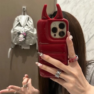 Luxurylittle Devil ăng-ten xuống áo khoác điện thoại cho iPhone15 14 13 12 Pro Max chống sốc bảo vệ camera silicon chống rơi mặt sau mềm
