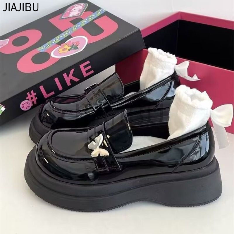 Size 34-42 Giày Da Đế Mềm Kiểu Anh Thông Thường Giày Nữ Cỡ Lớn Giày Khiêu Vũ Nơ Mũi Tròn Chống Trượt Giày JK Lolita Giày Đi Học Màu Đen Korean Fashion Platform Mary Jane Shoes French Beige Princess Style Doll Shoes Giày Cosplay Phẳng