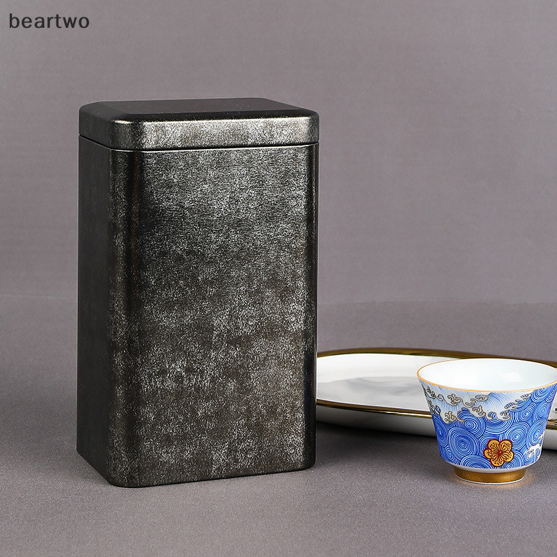 < Beartwo > Hộp đựng trà vuông cổ điển bằng kim loại Hộp đựng thực phẩm kẹo có nắp hộp đóng gói Hộp đựng đẹp