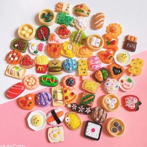 10 Cái / lốc Mô Phỏng Thực Phẩm Đồ Chơi Mini Thực Phẩm Sushi Bánh Mì Pizza Burger Hấp DIY Vỏ Điện Thoại Cốc Nước Miếng Dán Nhựa Phụ Kiện