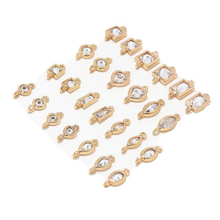 Mặt dây chuyền đôi hình giọt nước bằng đồng mạ vàng zircon ngọt ngào, trang sức handmade DIY, phụ kiện vòng tay, dây chuyền, bông tai